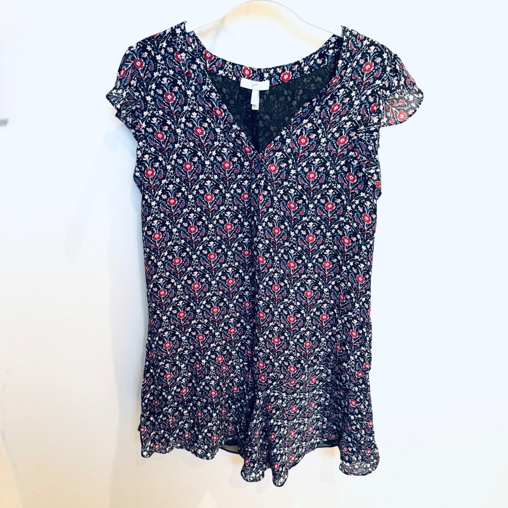 Joie Floral Print Silk‎ dress V-Neck Short Sleeve Size S